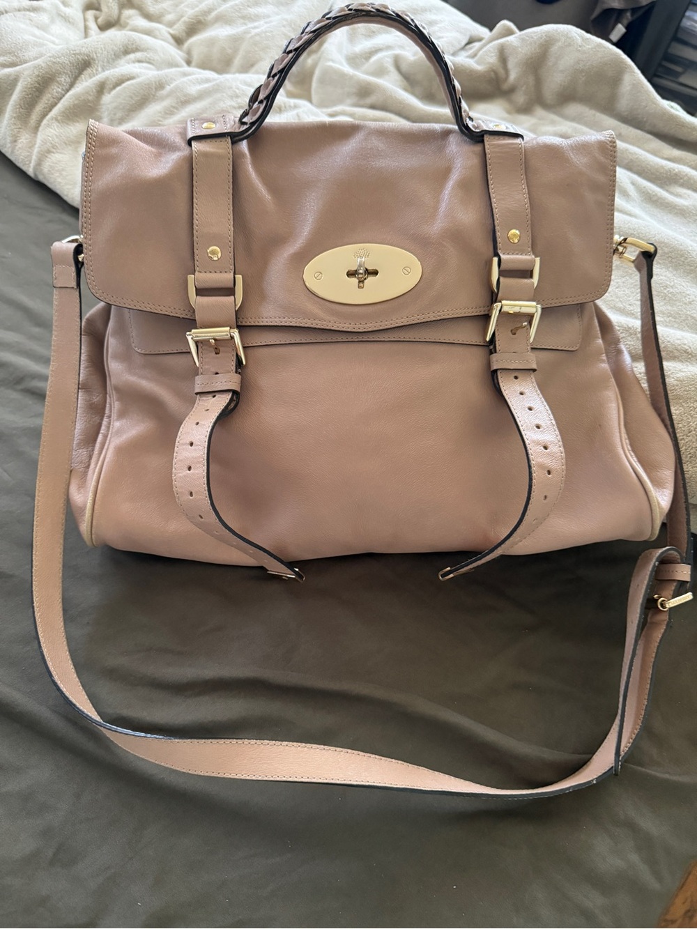Blush Pink Leather Satchel with Gold Hardware